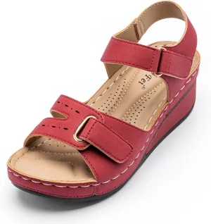 AOVIN Orthopedic Sandals for Women with Arch Support Open Toe Summer Sandal Non Slip Beach Platform Flats Slippers (Color : Red, Size : 7.5 US)