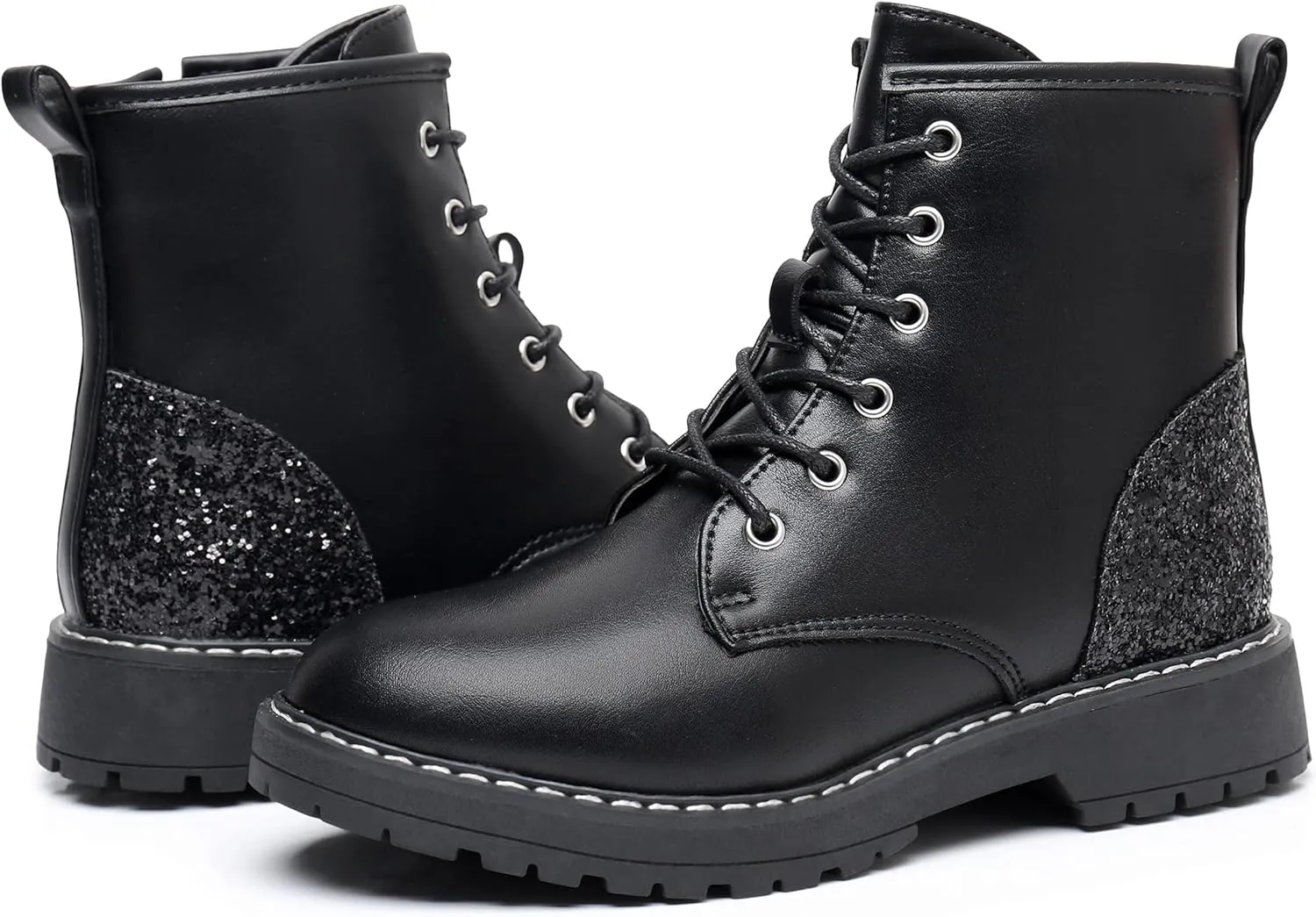 Apakowa Gilrs Combat Boots Side Zipper Ankle Booties (Toddler/Little Kid/Big Kid)