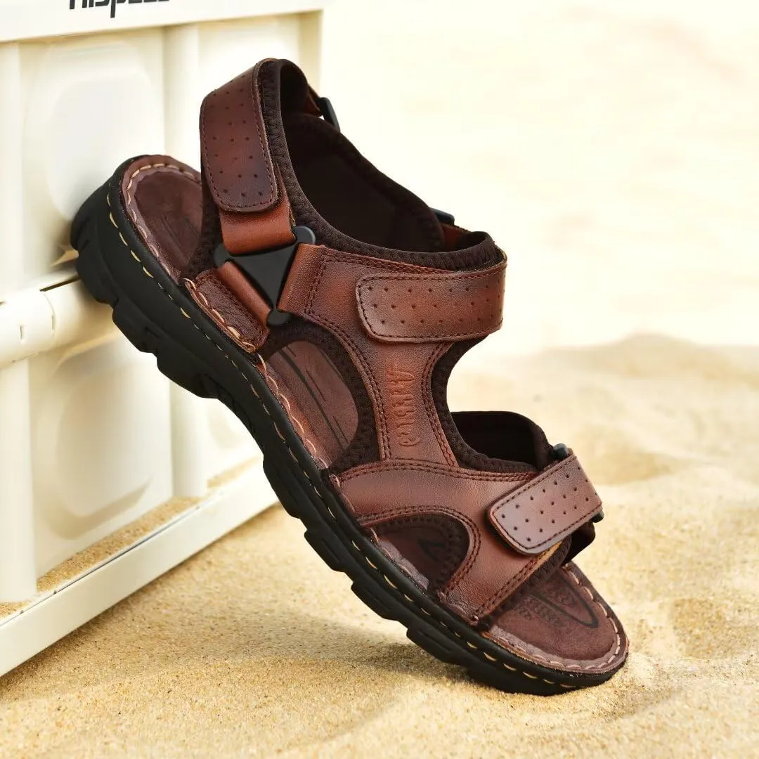 Arkbird Men's Sandals, Closed Toe Leather Fisherman Outdoor Hiking Sport Shoes Summer
