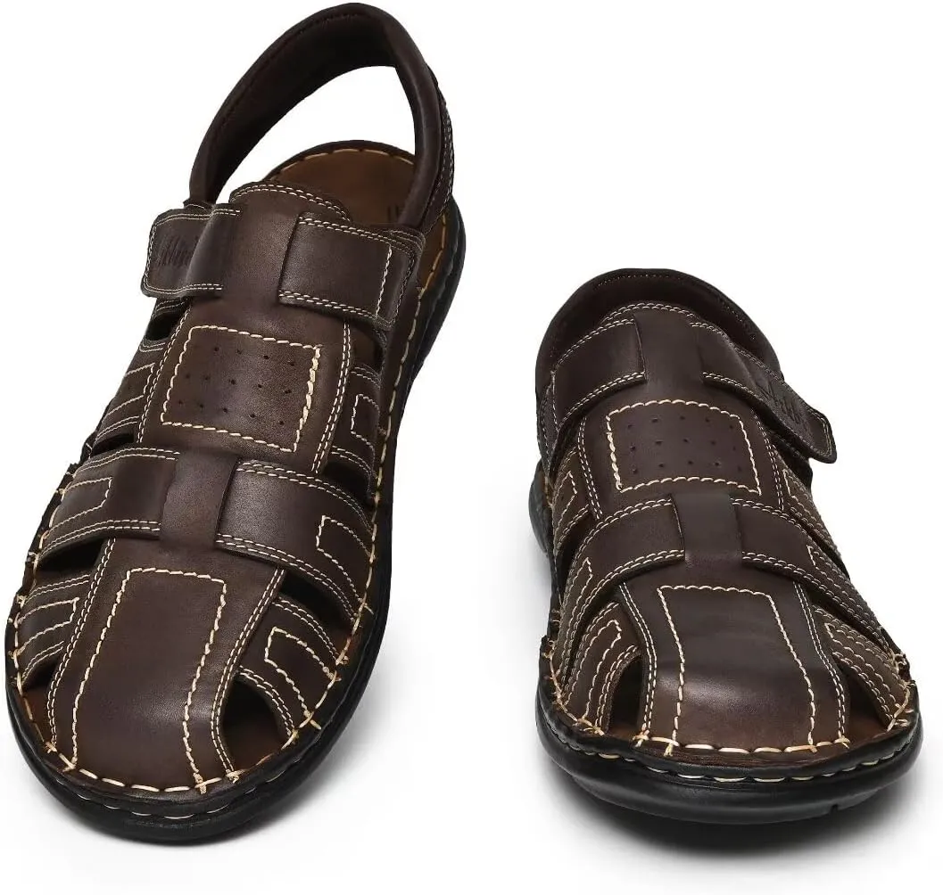 Arkbird Men's Sandals, Closed Toe Leather Fisherman Outdoor Hiking Sport Shoes Summer