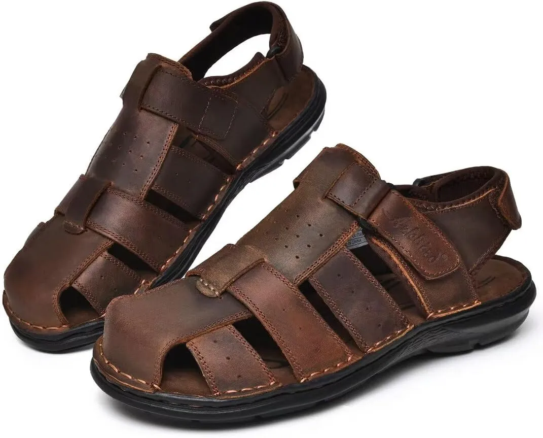 Arkbird Men's Sandals, Closed Toe Leather Fisherman Outdoor Hiking Sport Shoes Summer
