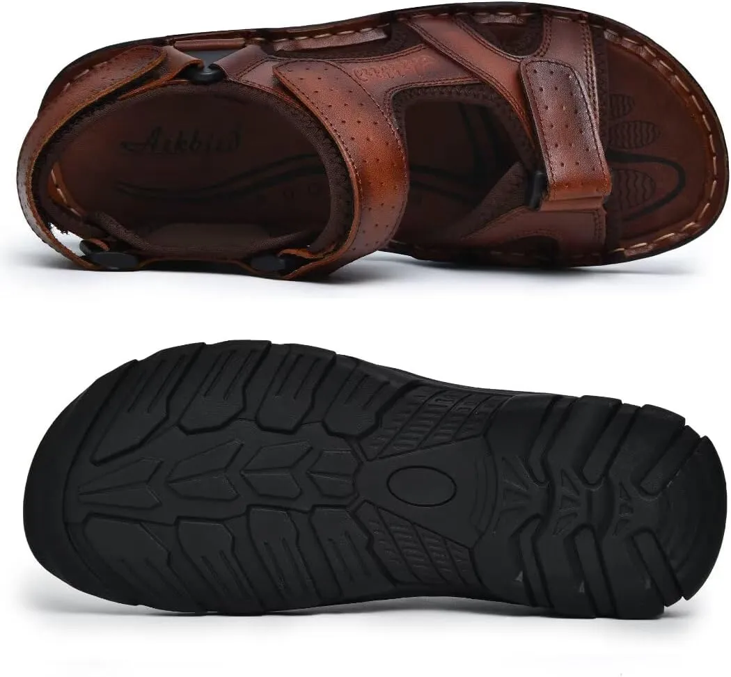 Arkbird Men's Sandals, Closed Toe Leather Fisherman Outdoor Hiking Sport Shoes Summer