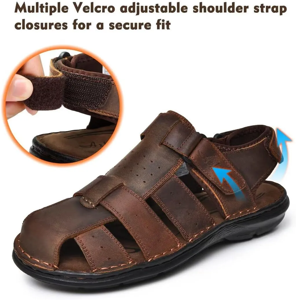 Arkbird Men's Sandals, Closed Toe Leather Fisherman Outdoor Hiking Sport Shoes Summer