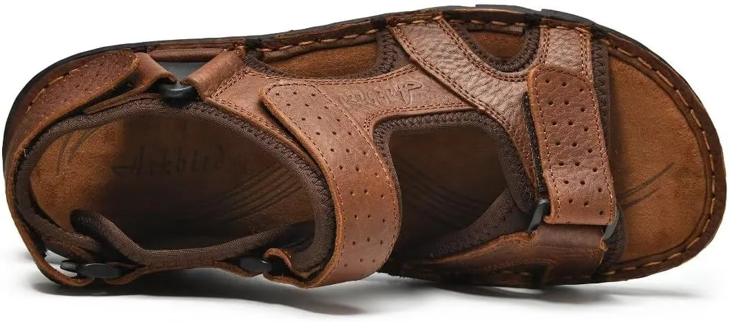 Arkbird Men's Sandals, Closed Toe Leather Fisherman Outdoor Hiking Sport Shoes Summer