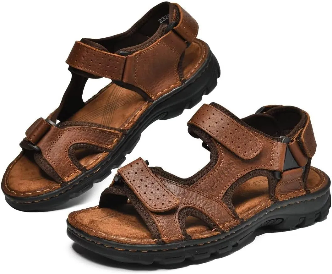 Arkbird Men's Sandals, Closed Toe Leather Fisherman Outdoor Hiking Sport Shoes Summer