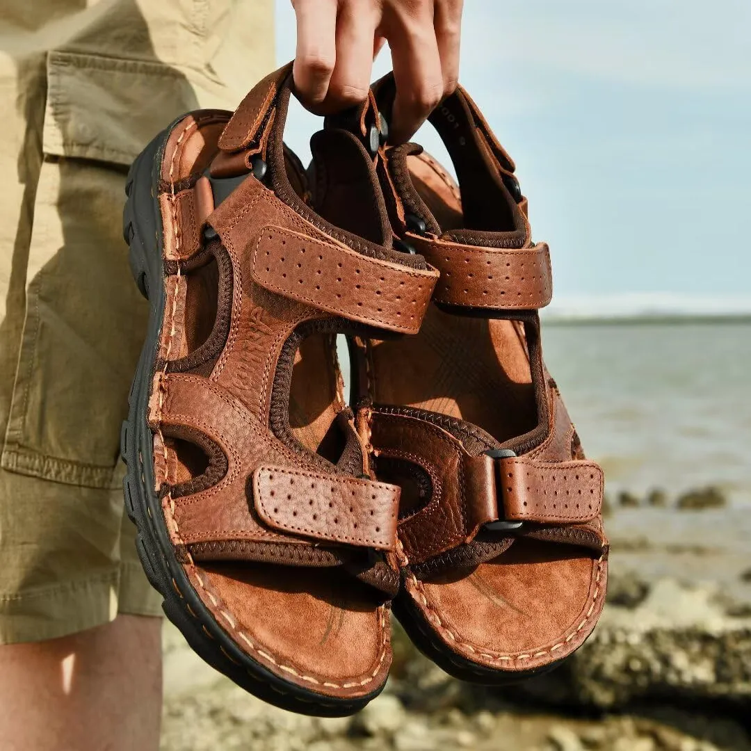Arkbird Men's Sandals, Closed Toe Leather Fisherman Outdoor Hiking Sport Shoes Summer