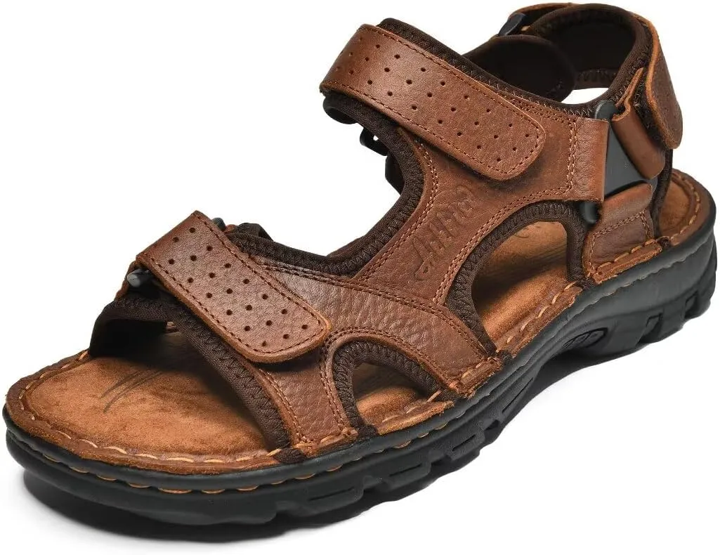 Arkbird Men's Sandals, Closed Toe Leather Fisherman Outdoor Hiking Sport Shoes Summer