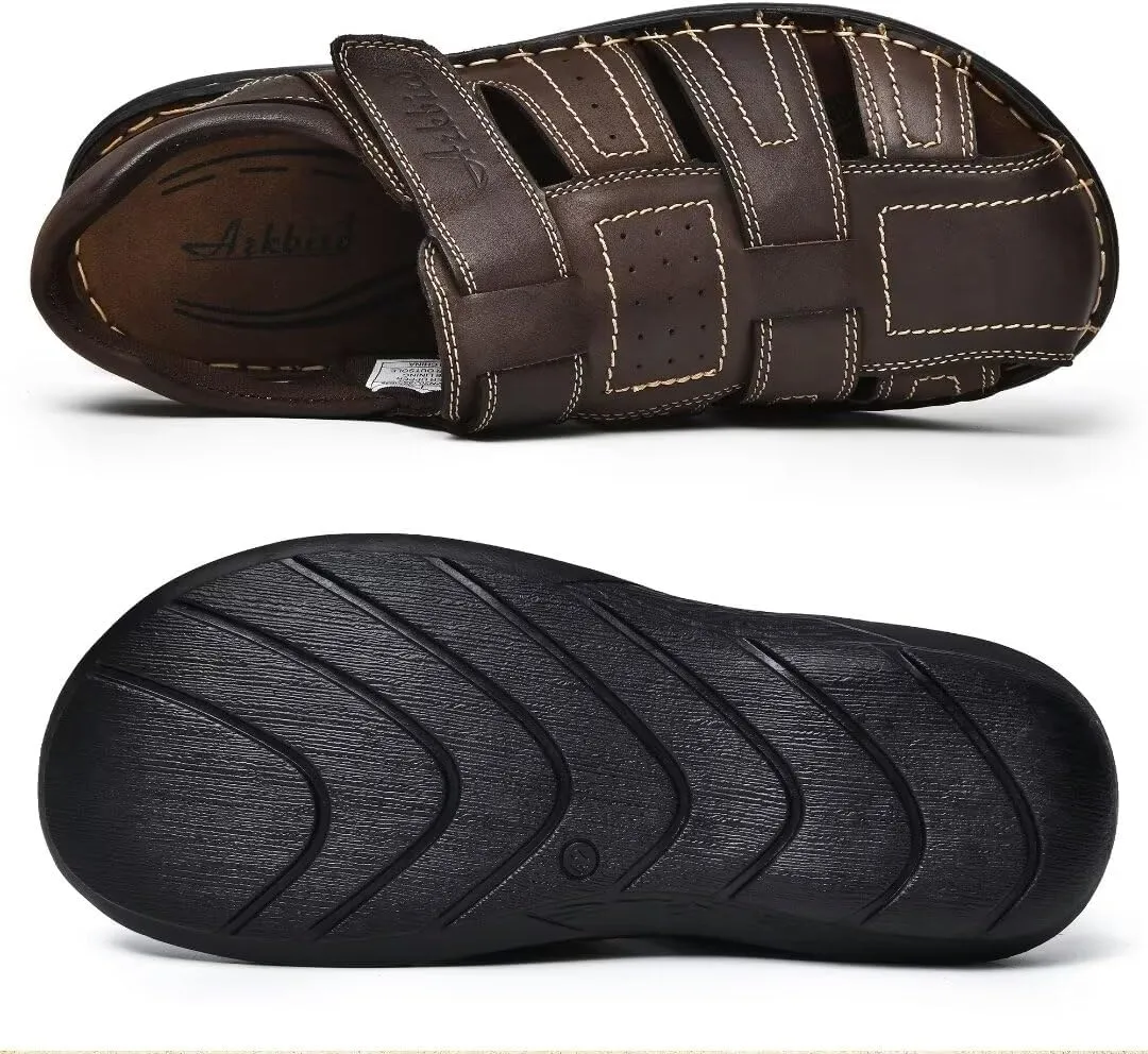 Arkbird Men's Sandals, Closed Toe Leather Fisherman Outdoor Hiking Sport Shoes Summer