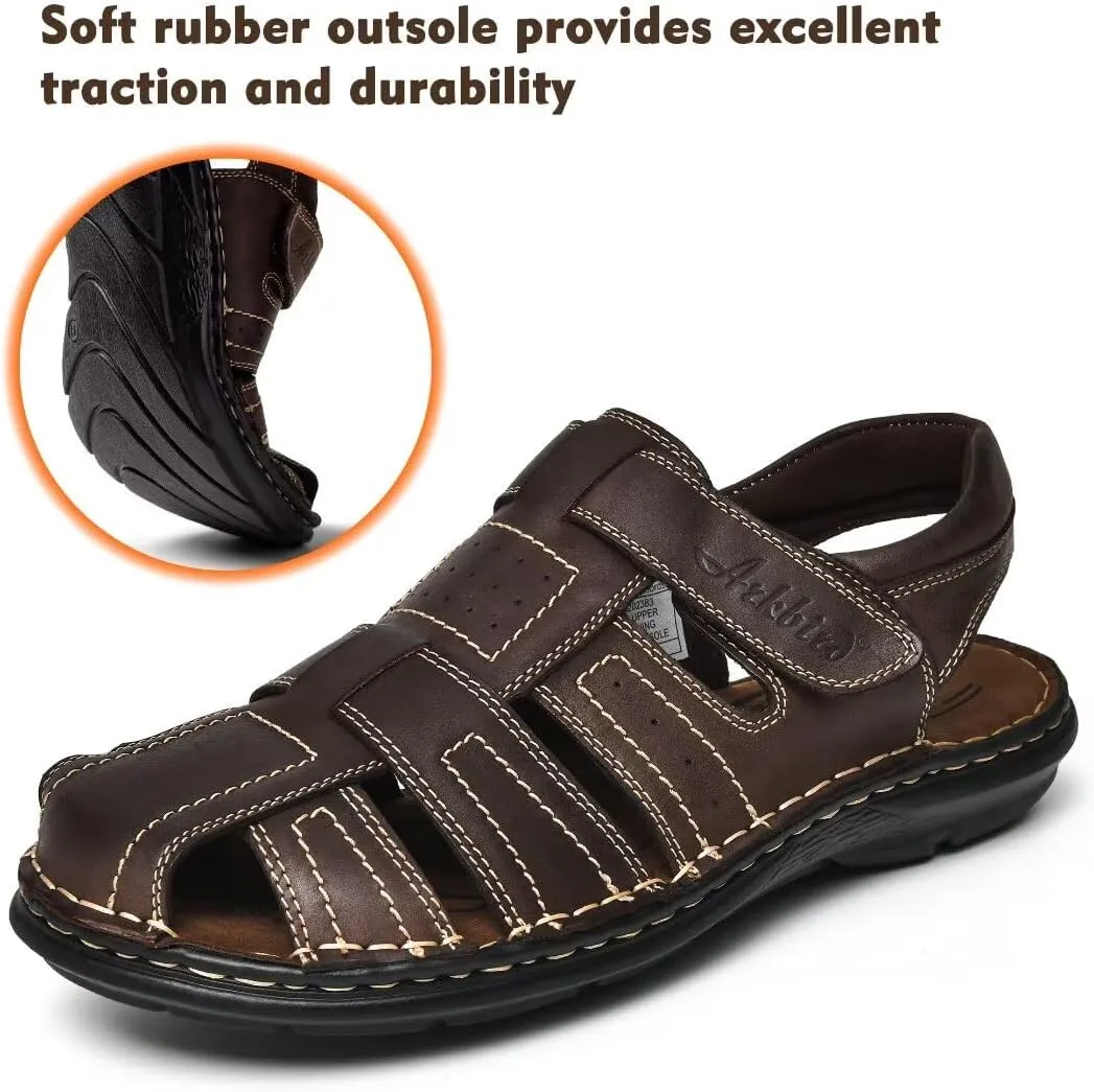 Arkbird Men's Sandals, Closed Toe Leather Fisherman Outdoor Hiking Sport Shoes Summer