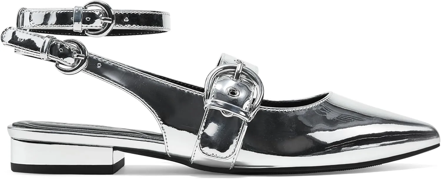 Arromic Slingback Flats for Women Pointed Toe Mary Jane Punk Buckle Ballet Flats with Ankle Strap for Two Wear Comfortable Dressy Shoes