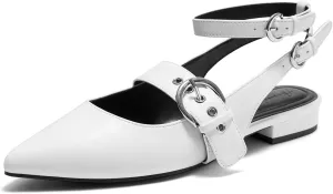 Arromic Slingback Flats for Women Pointed Toe Mary Jane Punk Buckle Ballet Flats with Ankle Strap for Two Wear Comfortable Dressy Shoes