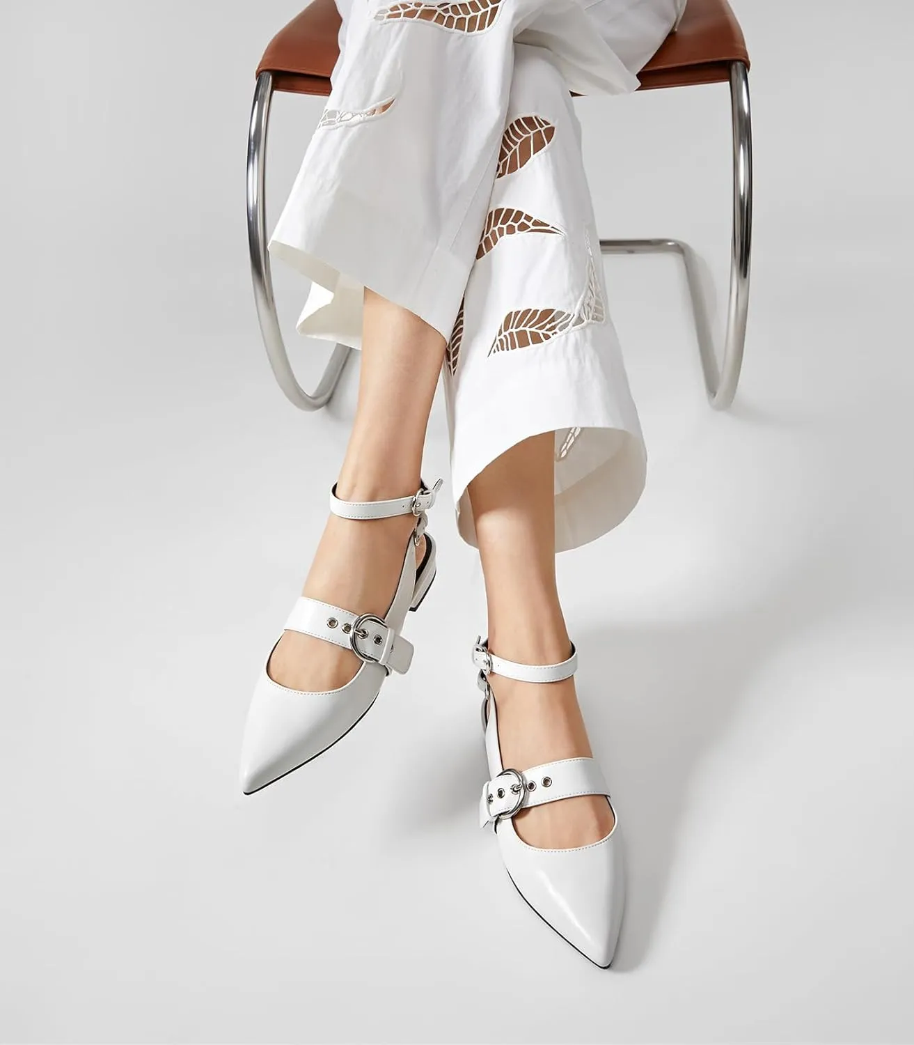 Arromic Slingback Flats for Women Pointed Toe Mary Jane Punk Buckle Ballet Flats with Ankle Strap for Two Wear Comfortable Dressy Shoes