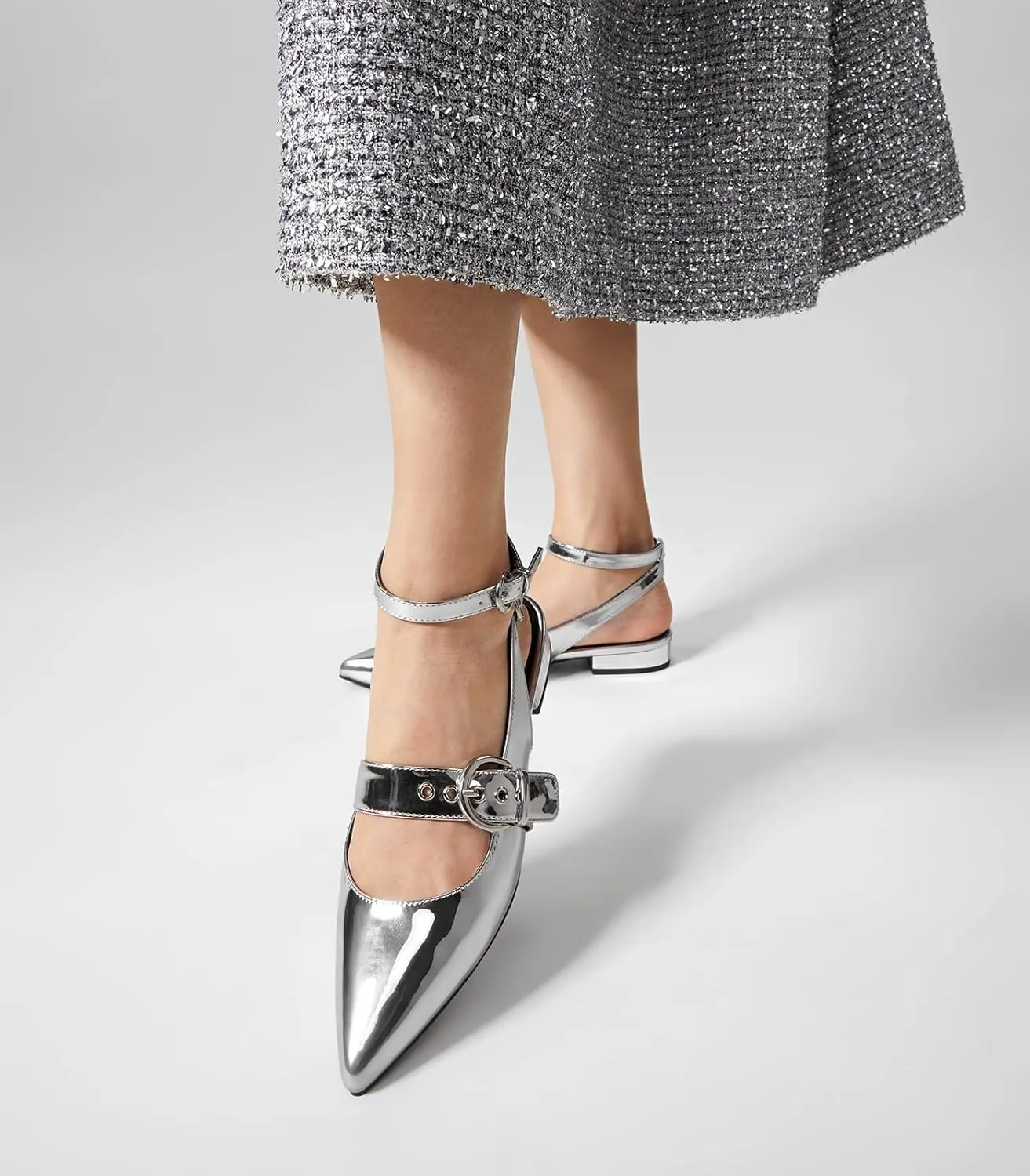 Arromic Slingback Flats for Women Pointed Toe Mary Jane Punk Buckle Ballet Flats with Ankle Strap for Two Wear Comfortable Dressy Shoes