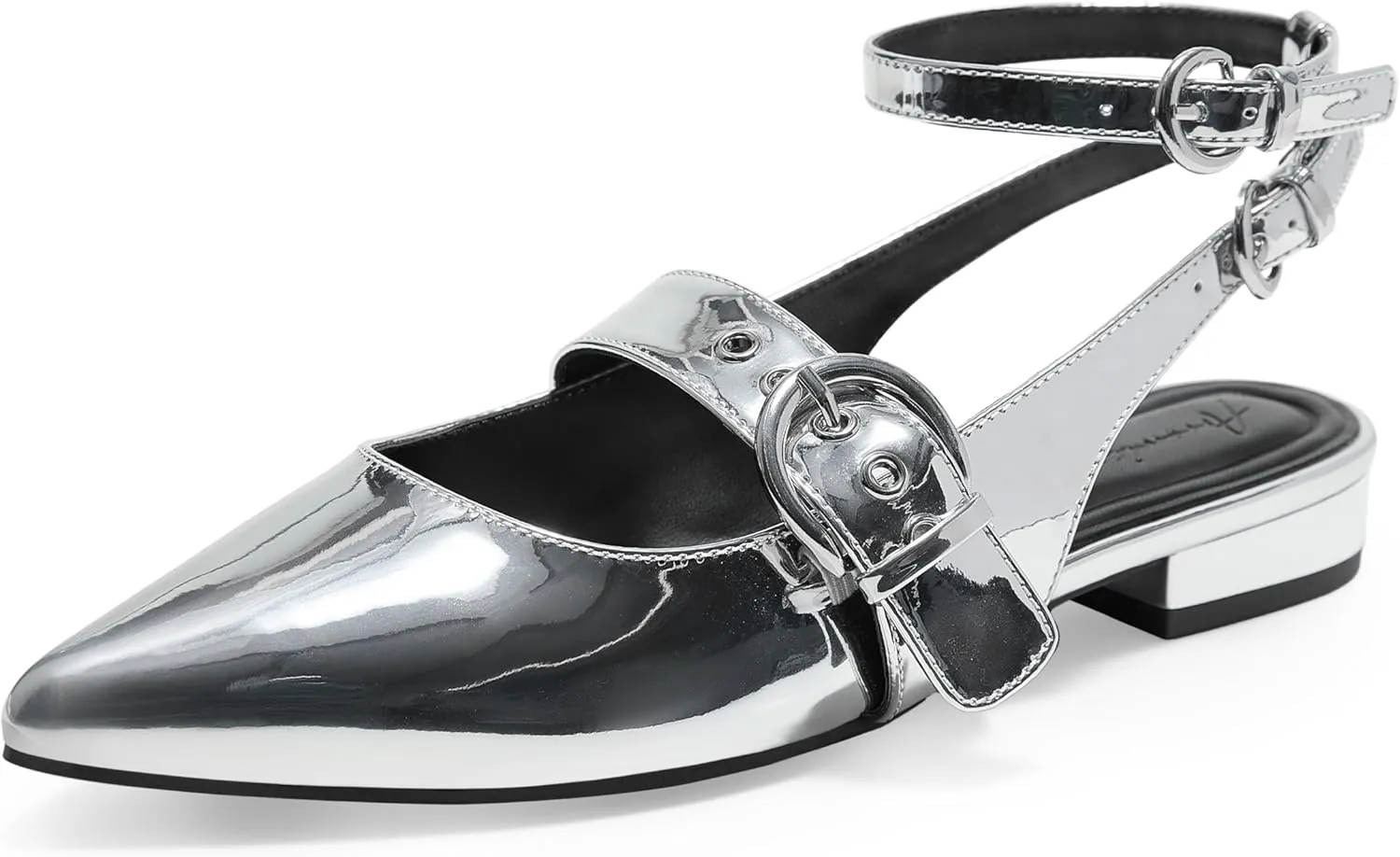 Arromic Slingback Flats for Women Pointed Toe Mary Jane Punk Buckle Ballet Flats with Ankle Strap for Two Wear Comfortable Dressy Shoes