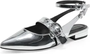 Arromic Slingback Flats for Women Pointed Toe Mary Jane Punk Buckle Ballet Flats with Ankle Strap for Two Wear Comfortable Dressy Shoes