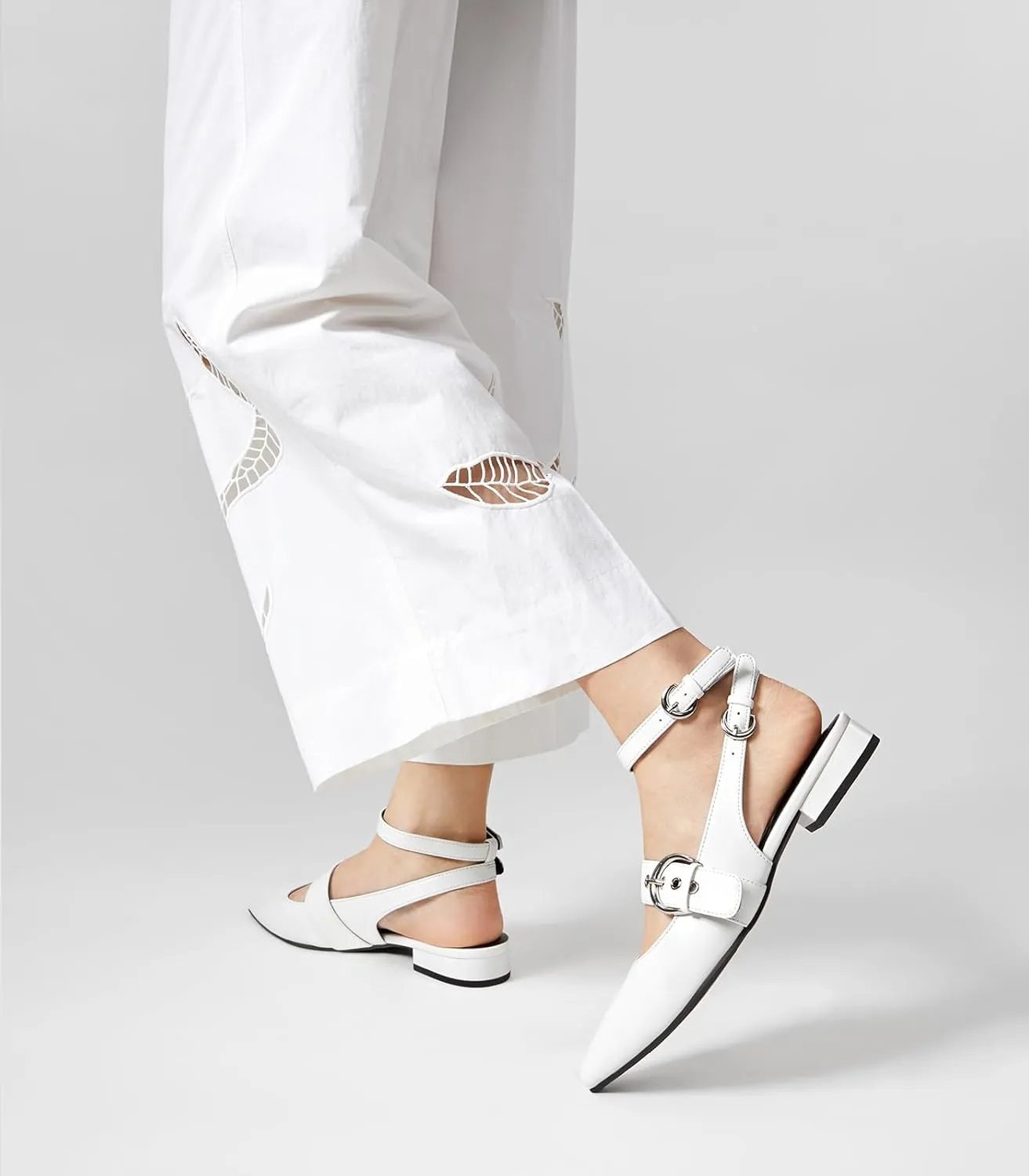 Arromic Slingback Flats for Women Pointed Toe Mary Jane Punk Buckle Ballet Flats with Ankle Strap for Two Wear Comfortable Dressy Shoes