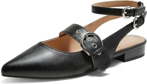 Arromic Slingback Flats for Women Pointed Toe Mary Jane Punk Buckle Ballet Flats with Ankle Strap for Two Wear Comfortable Dressy Shoes