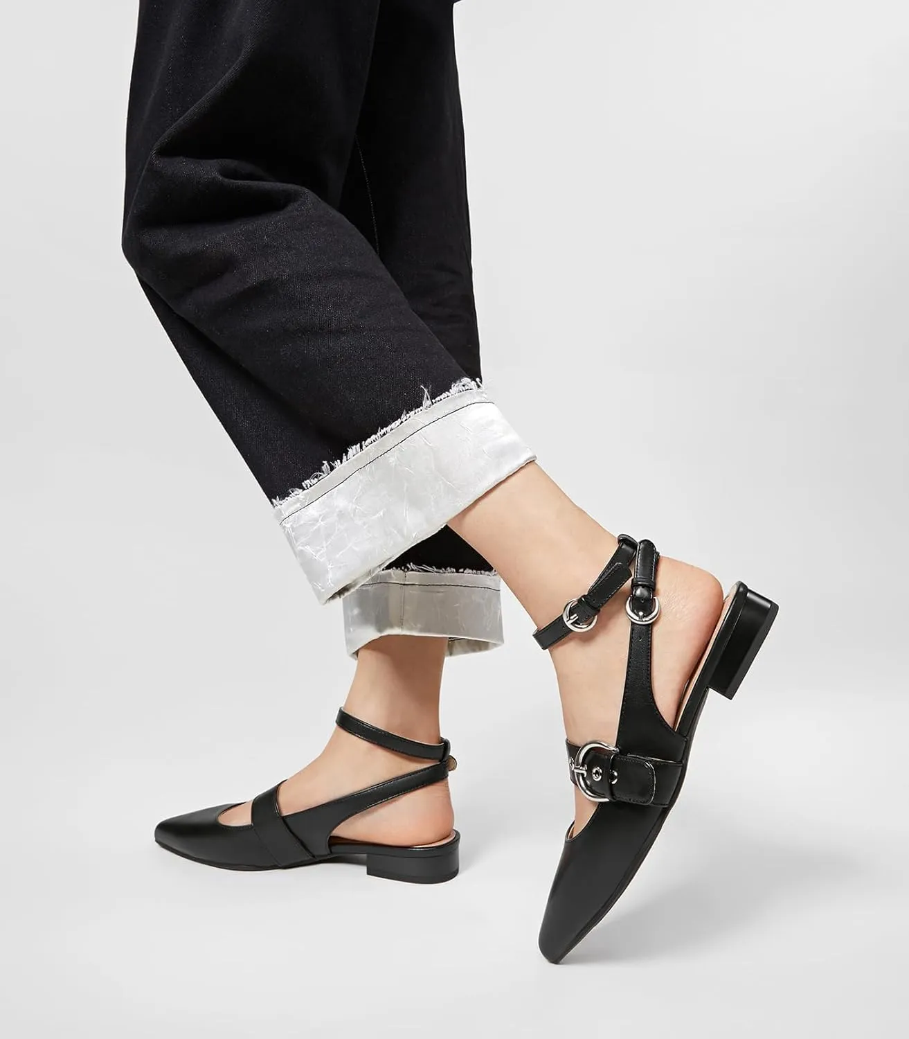 Arromic Slingback Flats for Women Pointed Toe Mary Jane Punk Buckle Ballet Flats with Ankle Strap for Two Wear Comfortable Dressy Shoes