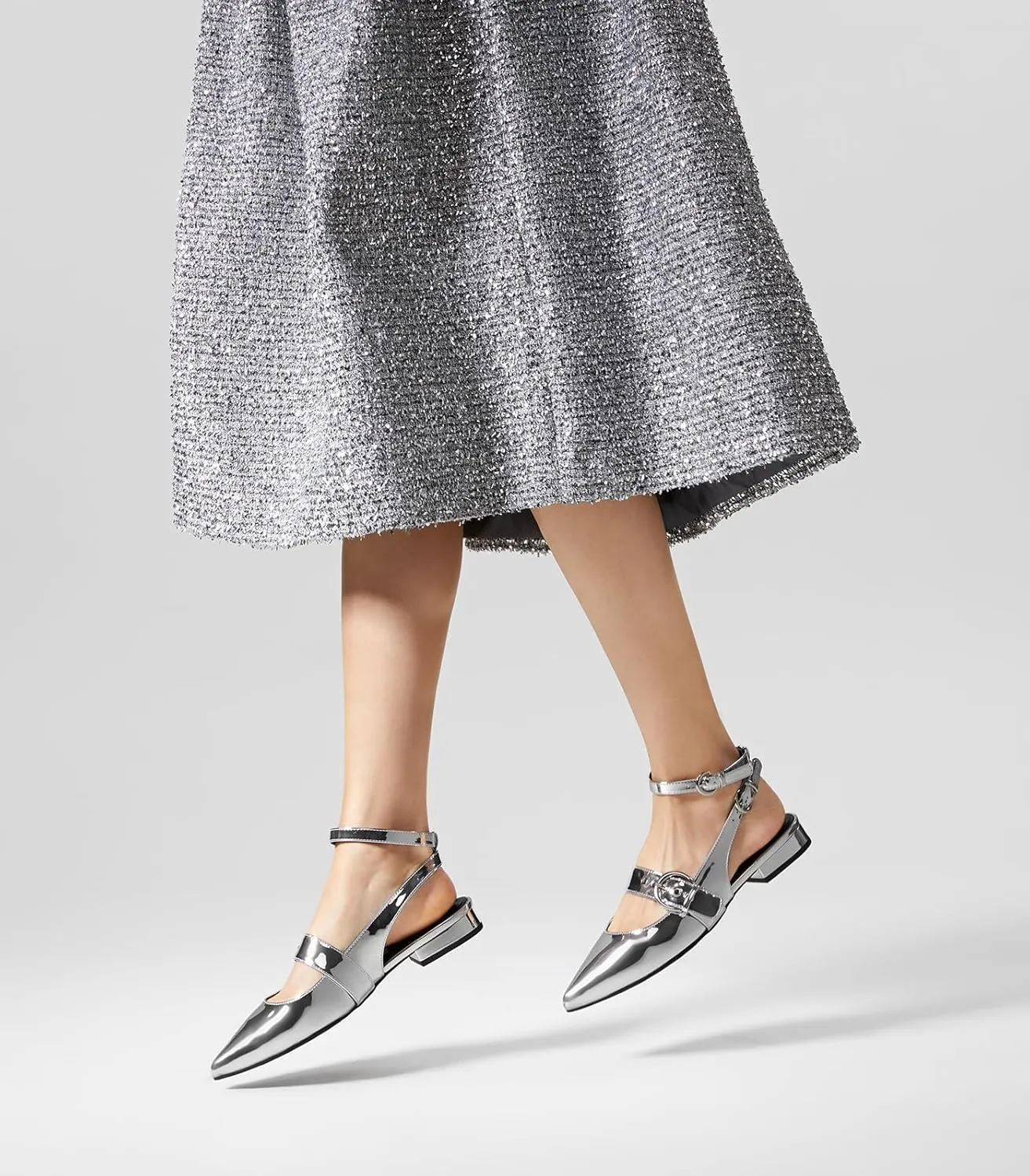 Arromic Slingback Flats for Women Pointed Toe Mary Jane Punk Buckle Ballet Flats with Ankle Strap for Two Wear Comfortable Dressy Shoes