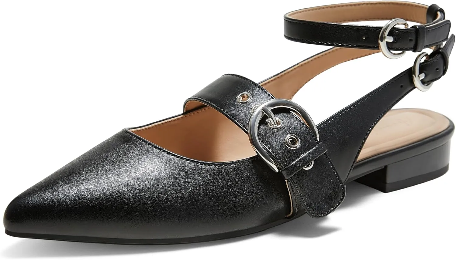 Arromic Slingback Flats for Women Pointed Toe Mary Jane Punk Buckle Ballet Flats with Ankle Strap for Two Wear Comfortable Dressy Shoes