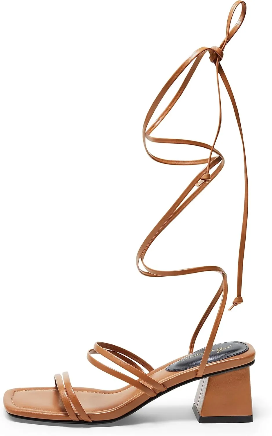 Arromic Women's Strappy Lace Up Heeled Sandals Black Nude White Gold Chunky Strap Heels Square Open Toe Ankle Wrap Block Heel Dressy Party Prom Wedding Shoes