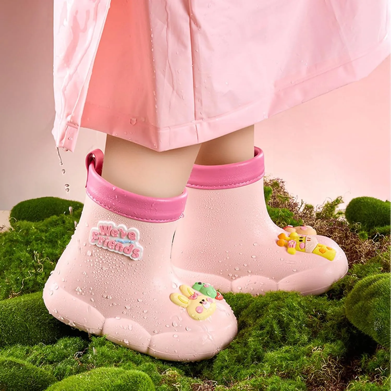 𝗖artoon Bear Rain Boots For Toddler Baby Boys Girls Outdoor 𝐖aterproof Shoes Soft Sole Non Slip Fashion Comfy Booties