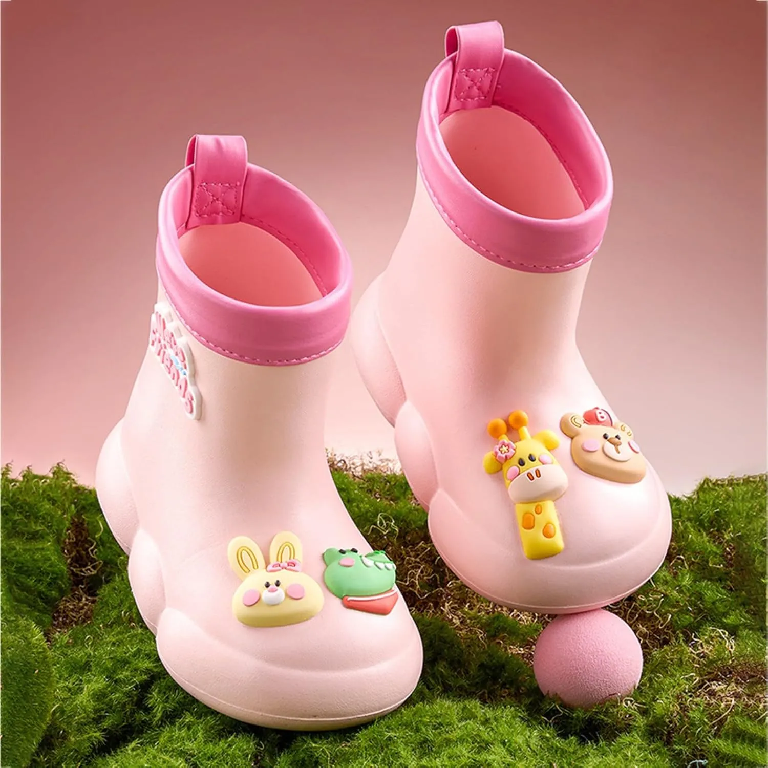 𝗖artoon Bear Rain Boots For Toddler Baby Boys Girls Outdoor 𝐖aterproof Shoes Soft Sole Non Slip Fashion Comfy Booties