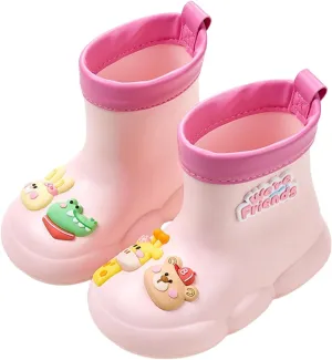 𝗖artoon Bear Rain Boots For Toddler Baby Boys Girls Outdoor 𝐖aterproof Shoes Soft Sole Non Slip Fashion Comfy Booties