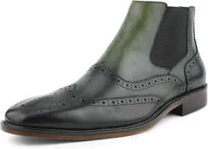 Asher Green AG2632 - Men's Dress Boots - Designer Vintage Genuine Leather Boots for Men - Formal Perforated Wingtip, Double Gore, Chelsea Boots