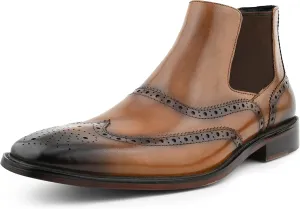 Asher Green AG2632 - Men's Dress Boots - Designer Vintage Genuine Leather Boots for Men - Formal Perforated Wingtip, Double Gore, Chelsea Boots