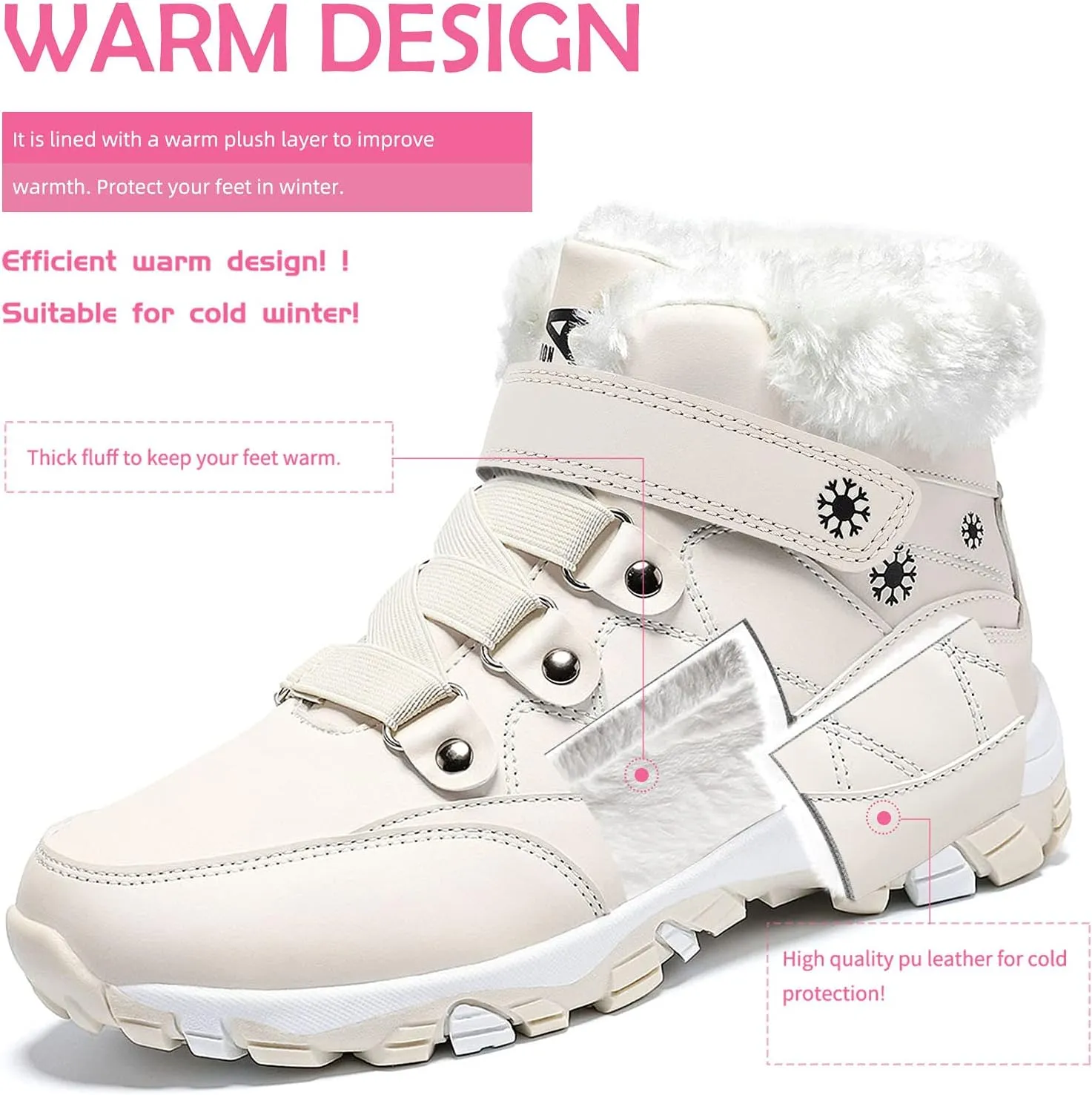 ASHION Womens Snow Boots Warm Fur Lined Winter Boots Comfortable Ankle Booties Outdoor Hiking Boots for Women