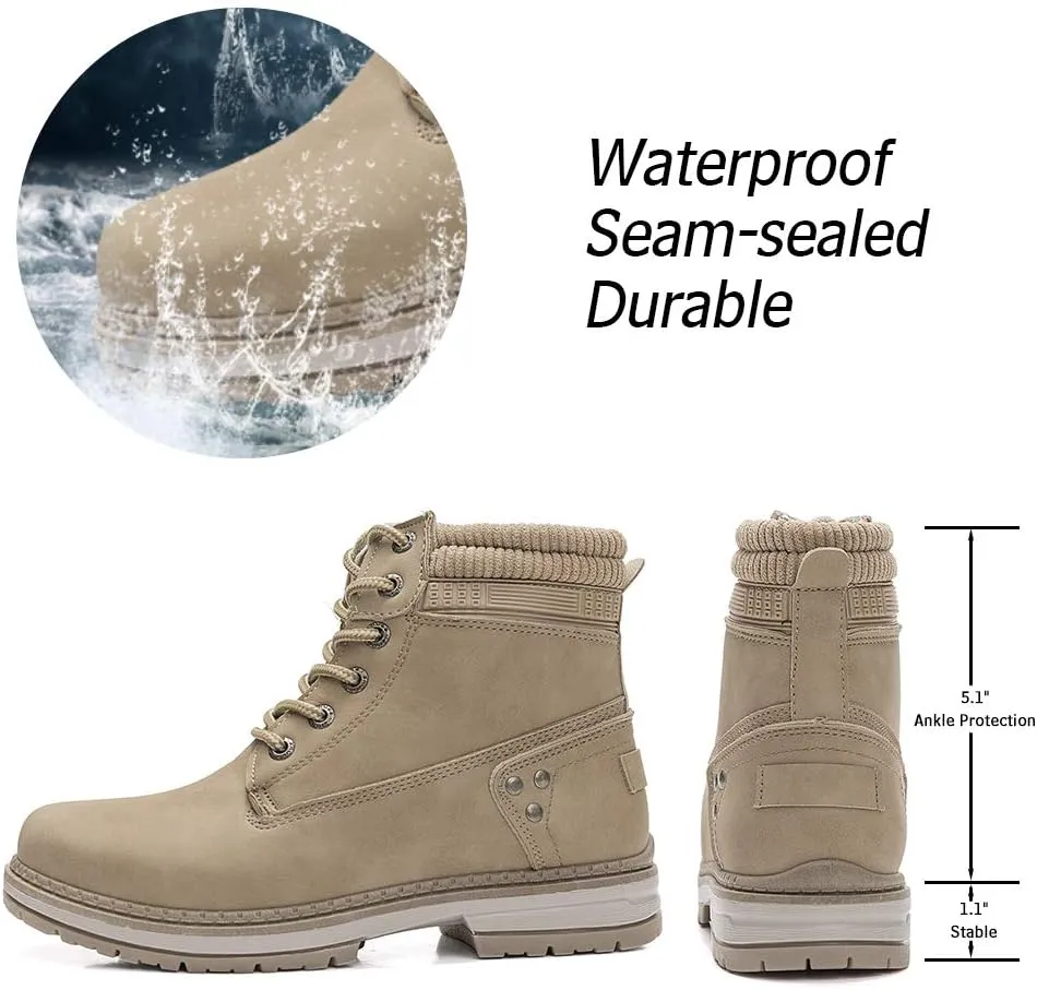 Athlefit Women's Work Waterproof Hiking Combat Boots Lace up Low Heel Booties Ankle Boots
