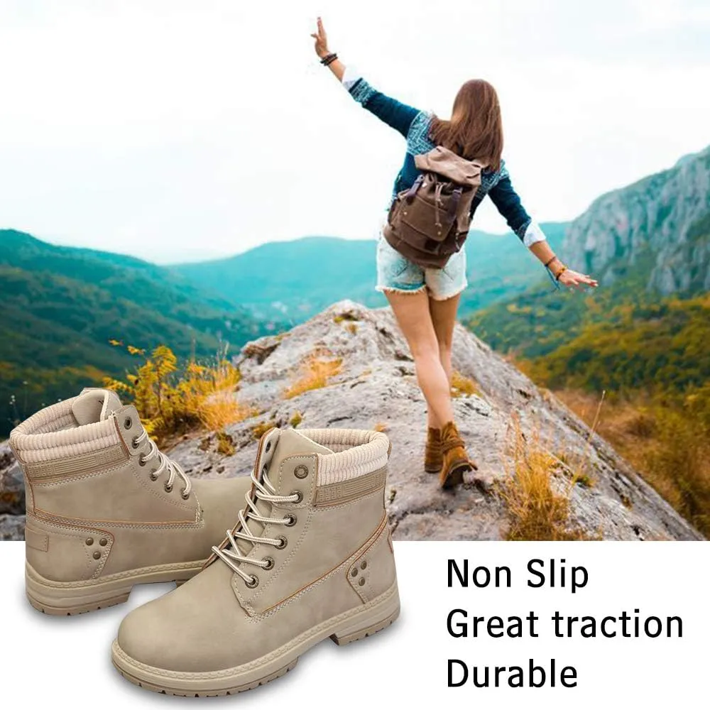 Athlefit Women's Work Waterproof Hiking Combat Boots Lace up Low Heel Booties Ankle Boots