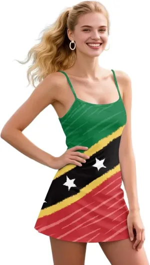 Athletic Dress for Women Tennis Spaghetti Strap Mini Dress with Built-in Shorts 2 Pockets