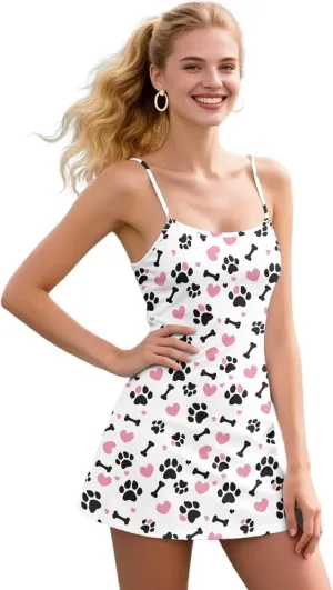 Athletic Dress for Women Tennis Spaghetti Strap Mini Dress with Built-in Shorts Casual Sports Activewear