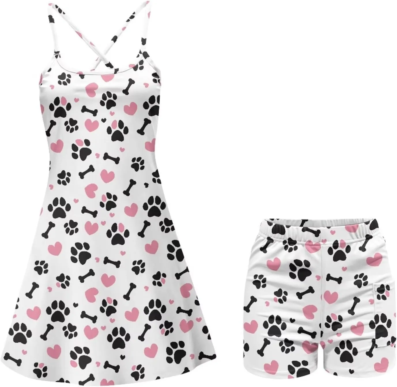 Athletic Dress for Women Tennis Spaghetti Strap Mini Dress with Built-in Shorts Casual Sports Activewear