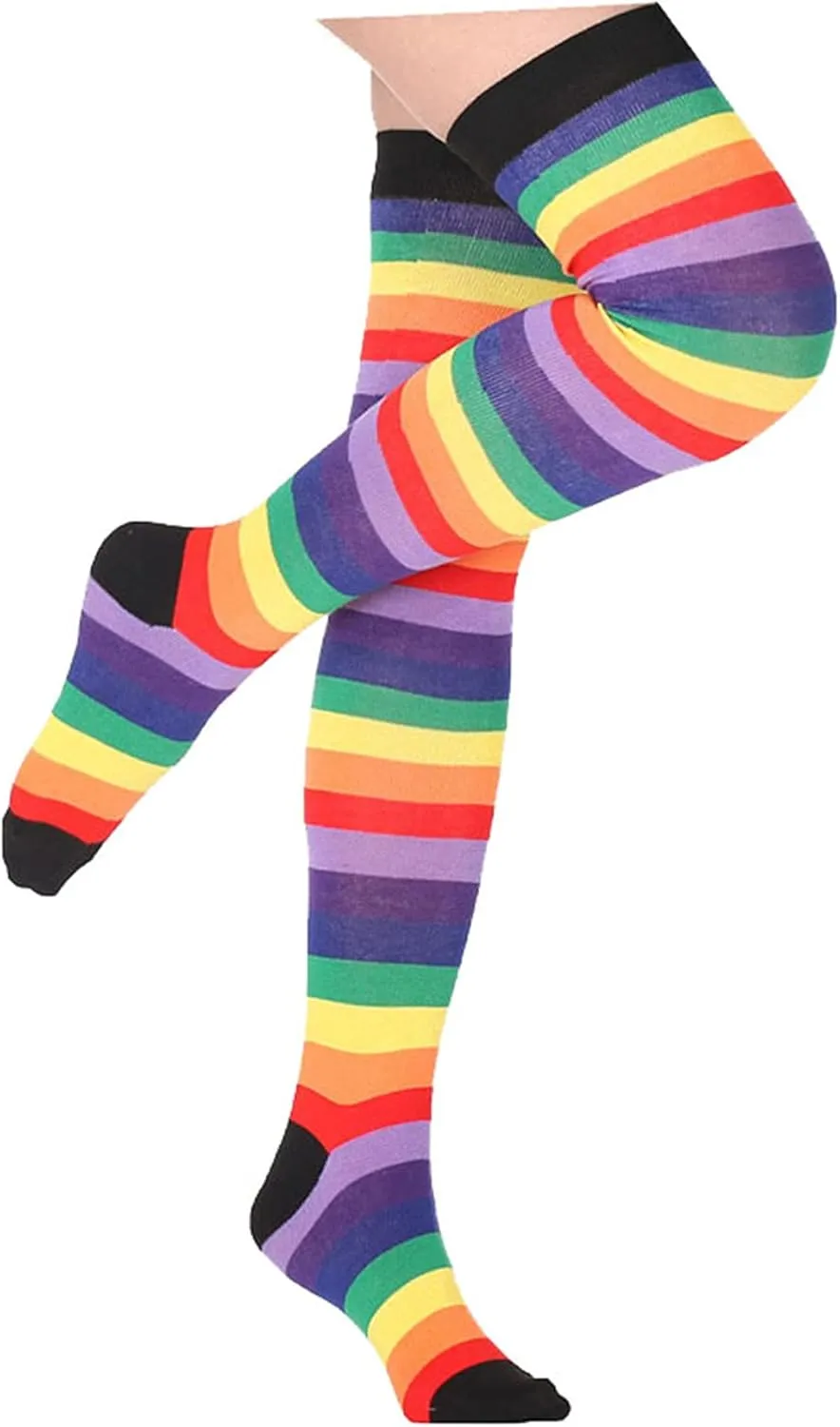 Awlsyj 6 Pair Rainbow Stripes Knee High Socks Long Thigh Socks Halloween Witch Cosplay Stocking Women Girls