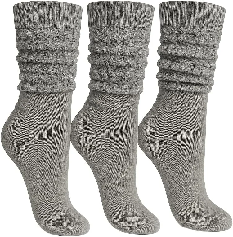 AWS/American Made Women’s Slouch Socks Cotton Slouchy Knee-High Boot Socks Scrunch Breathable Extra Long All-Season Comfort