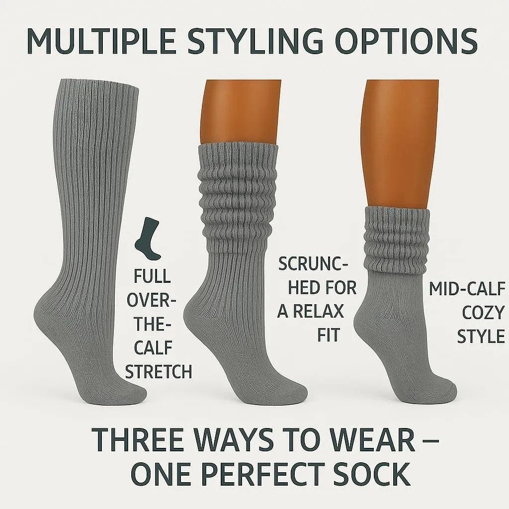 AWS/American Made Women’s Slouch Socks Cotton Slouchy Knee-High Boot Socks Scrunch Breathable Extra Long All-Season Comfort