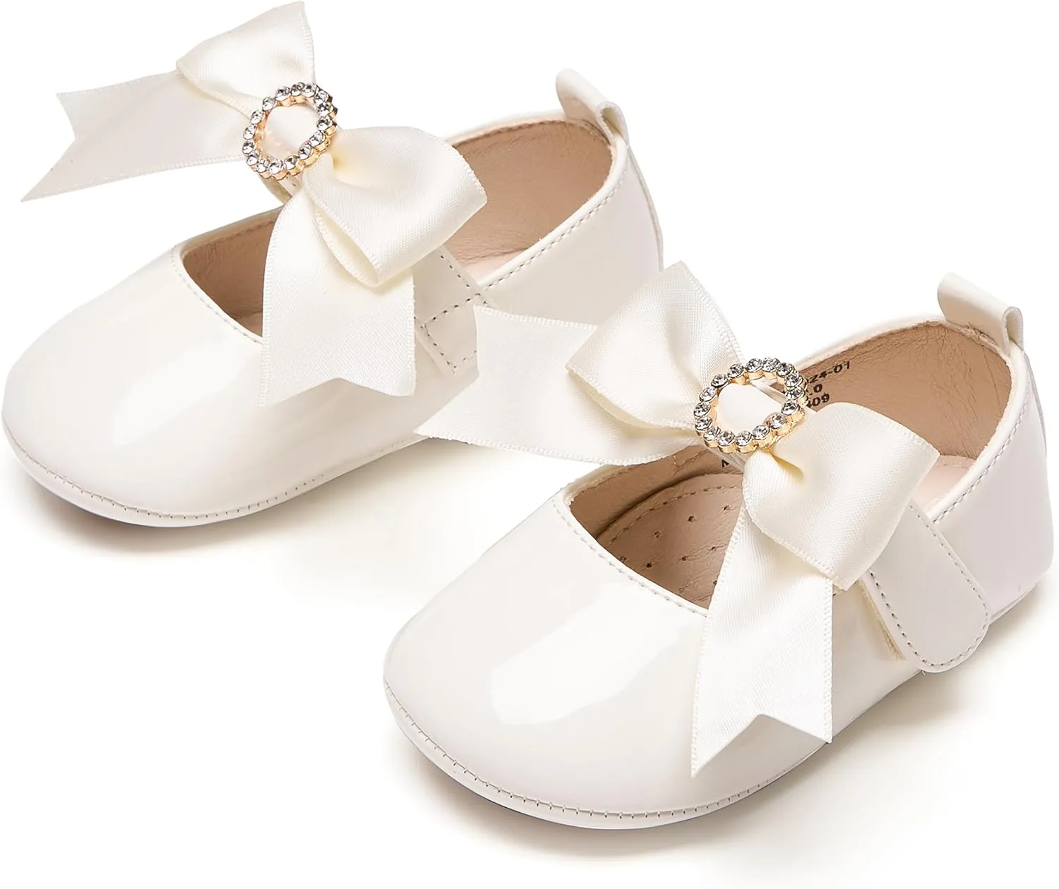 Baby Girls Mary Jane Flats - Infant Newborn Walking Shoes Soft Rubber Sole Princess Wedding