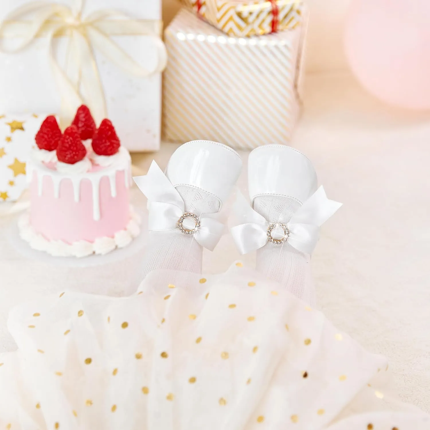 Baby Girls Mary Jane Flats - Infant Newborn Walking Shoes Soft Rubber Sole Princess Wedding