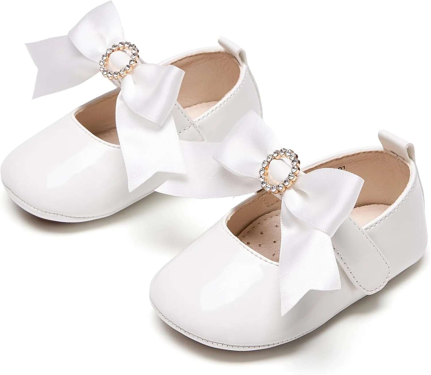 Baby Girls Mary Jane Flats - Infant Newborn Walking Shoes Soft Rubber Sole Princess Wedding