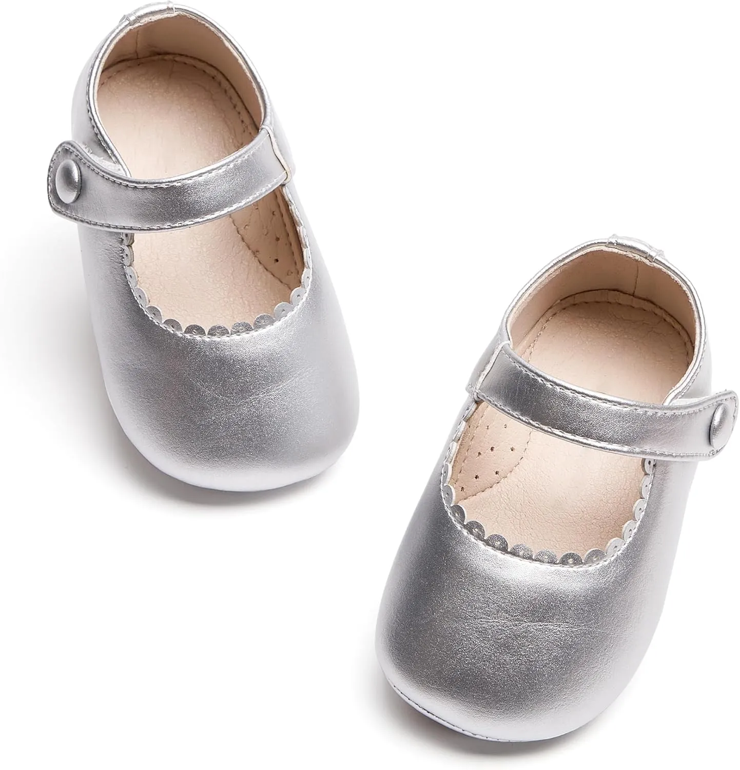 Baby Girls Mary Jane Flats - Infant Newborn Walking Shoes Soft Rubber Sole Princess Wedding