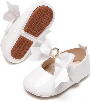 Baby Girls Mary Jane Flats - Infant Newborn Walking Shoes Soft Rubber Sole Princess Wedding