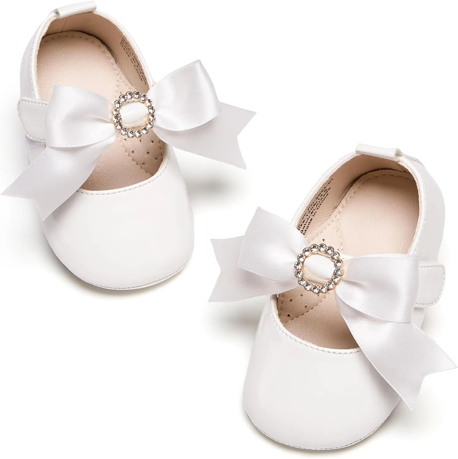 Baby Girls Mary Jane Flats - Infant Newborn Walking Shoes Soft Rubber Sole Princess Wedding
