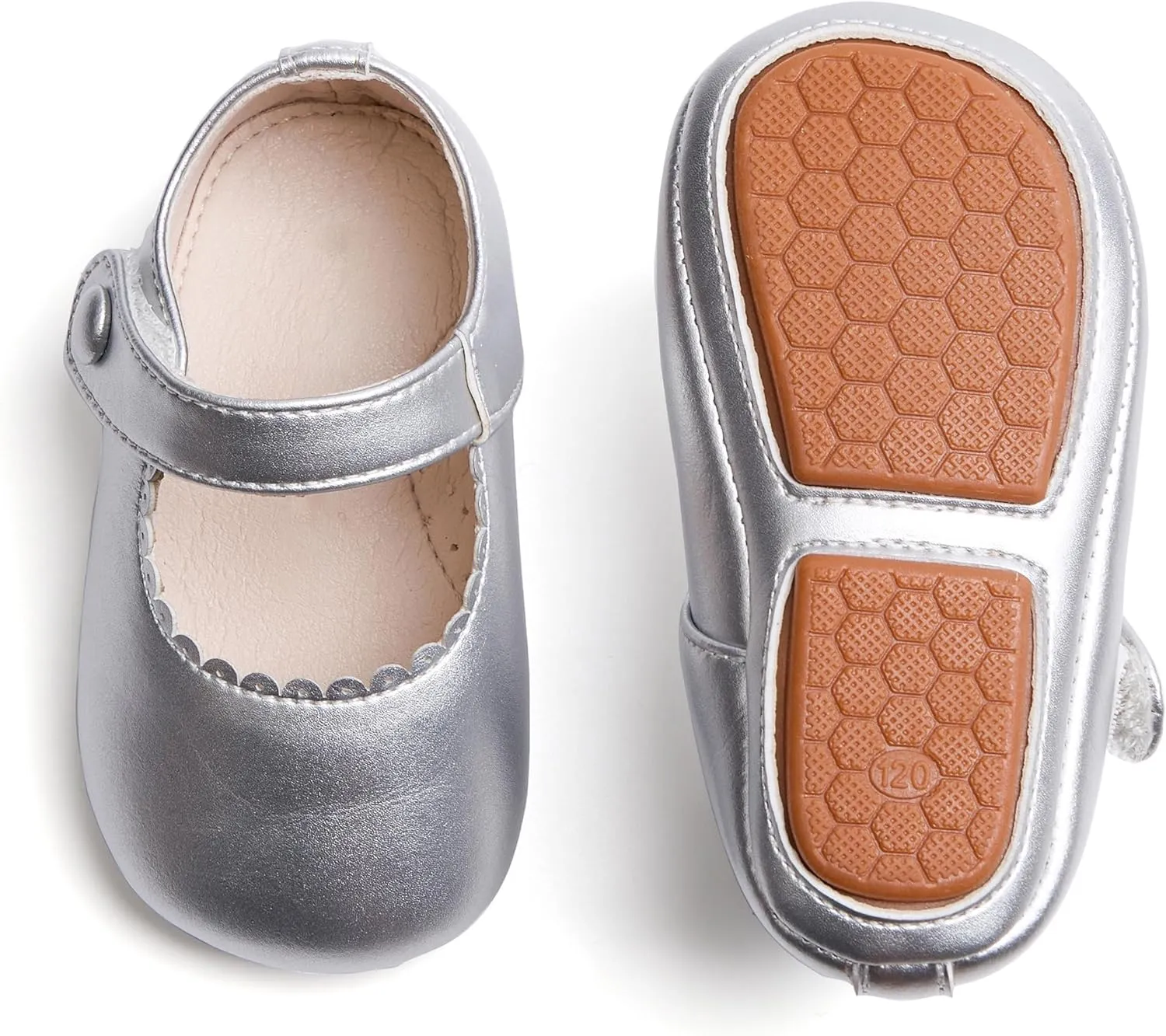 Baby Girls Mary Jane Flats - Infant Newborn Walking Shoes Soft Rubber Sole Princess Wedding