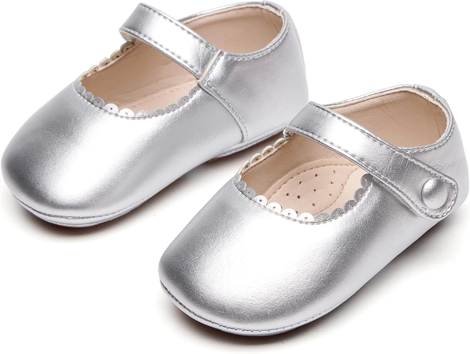 Baby Girls Mary Jane Flats - Infant Newborn Walking Shoes Soft Rubber Sole Princess Wedding