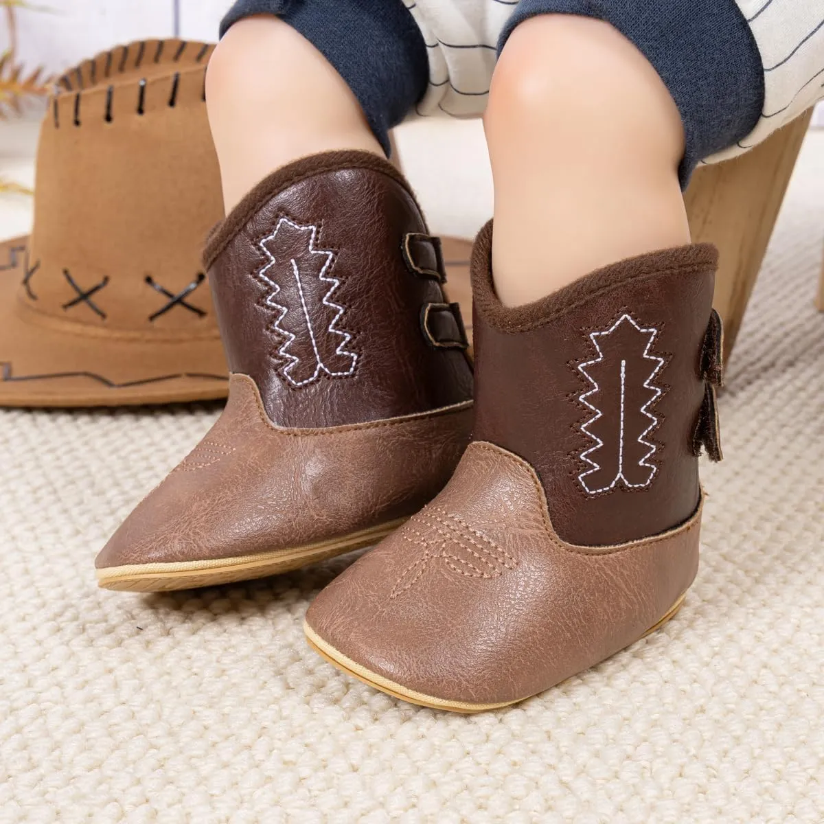 Baby Western Cowboy Boots Infant Boys Girls Non-Slip Soft Sole Booties Toddler Newborn First Walker Crib Shoes