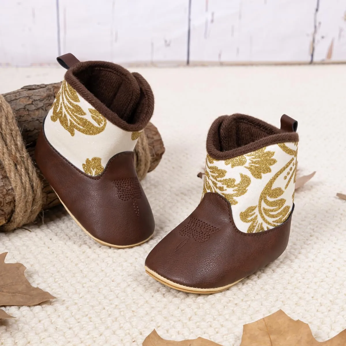 Baby Western Cowboy Boots Infant Boys Girls Non-Slip Soft Sole Booties Toddler Newborn First Walker Crib Shoes