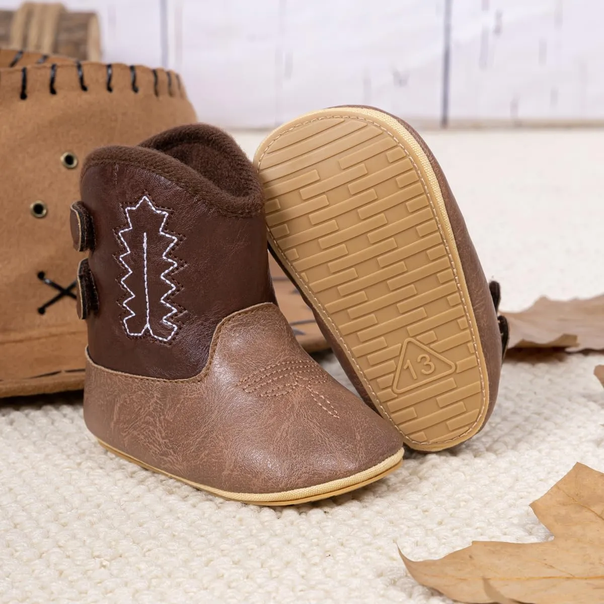 Baby Western Cowboy Boots Infant Boys Girls Non-Slip Soft Sole Booties Toddler Newborn First Walker Crib Shoes
